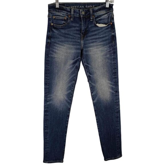 American Eagle AE Jeans Mens Size 29x32 Airflex Skinny Blue Skate Stretch - Picture 2 of 13